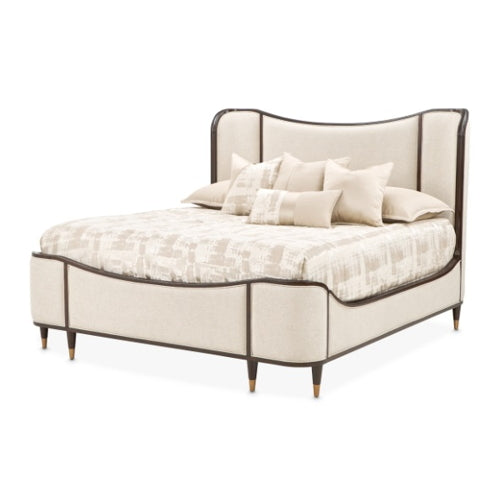AICO Furniture Camellia Field King Upholstered Panel Bed in Warm Pecan image