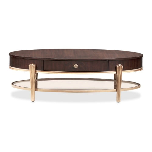 AICO Furniture Camellia Field Oval Cocktail Table in Warm Pecan - Visions in Furniture (La Mirada, CA)
