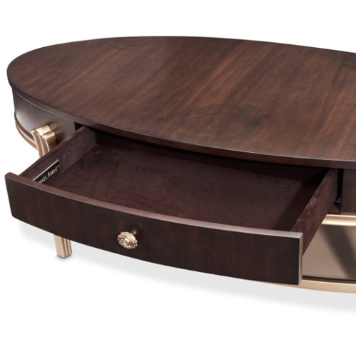 AICO Furniture Camellia Field Oval Cocktail Table in Warm Pecan - Visions in Furniture (La Mirada, CA)