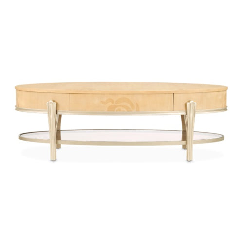 AICO Furniture Camellia Field Oval Cocktail Table in Caramel - Visions in Furniture (La Mirada, CA)