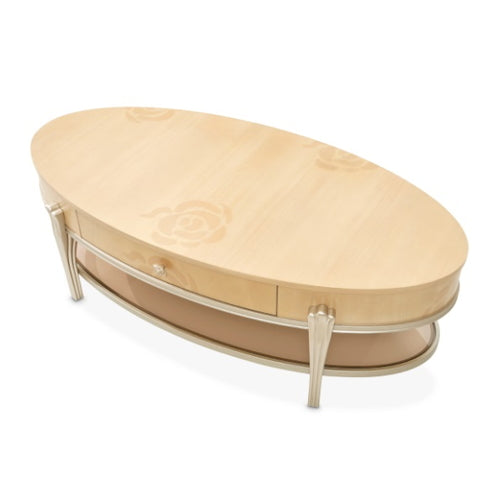 AICO Furniture Camellia Field Oval Cocktail Table in Caramel - Visions in Furniture (La Mirada, CA)