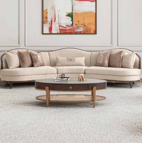 AICO Furniture Camellia Field RAF Loveseat Linen in Warm Pecan - Visions in Furniture (La Mirada, CA)