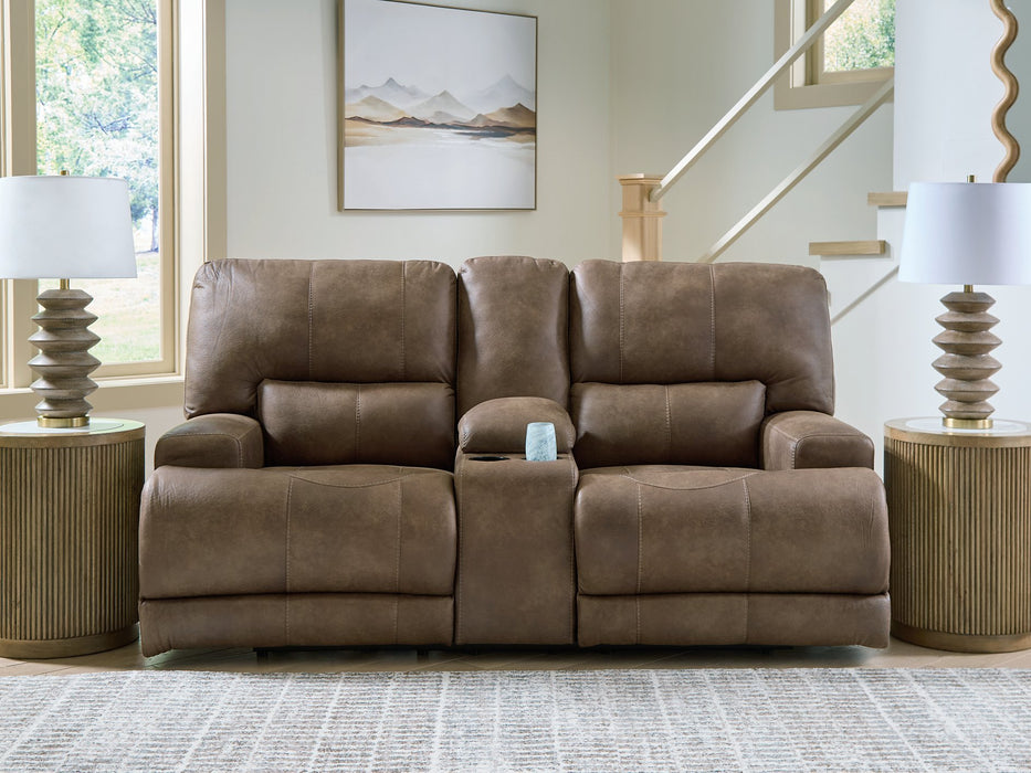 Beckley Place Power Reclining Loveseat with Console - Visions in Furniture (La Mirada, CA)