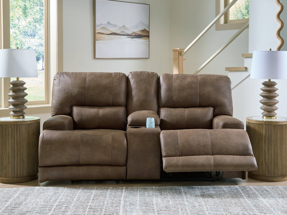 Beckley Place Power Reclining Loveseat with Console - Visions in Furniture (La Mirada, CA)