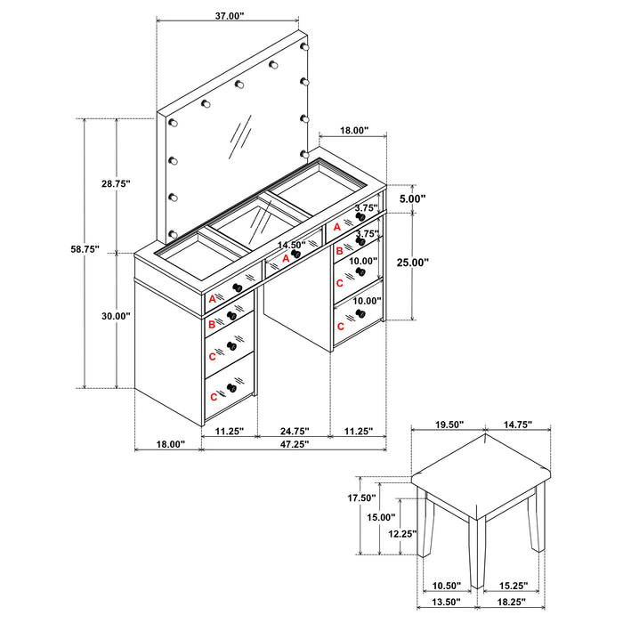Regina Makeup Vanity Table with LED Mirror and Stool