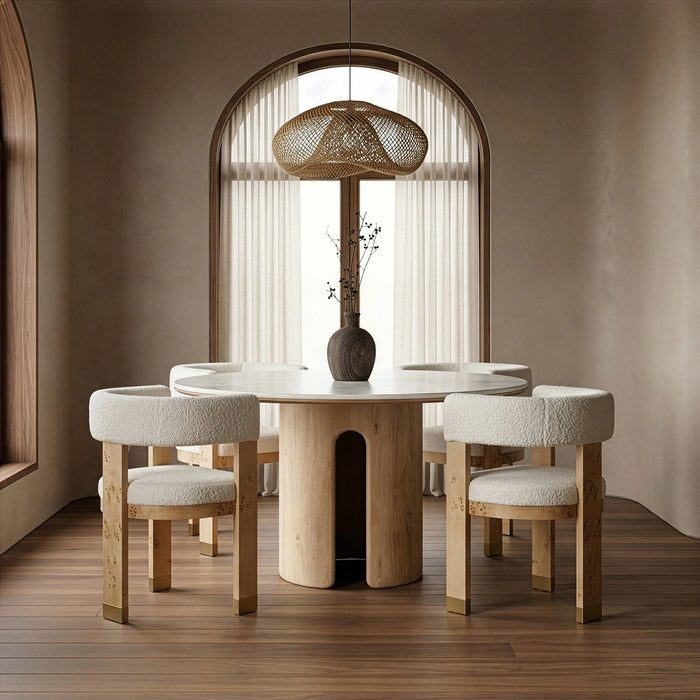 Zorhan - Modern White Marble + Mango Round Dining Table
