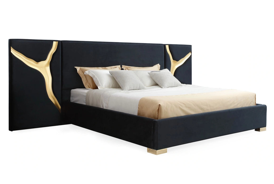 Aspen - Modern Black + Gold 4-Piece Bedroom Set
