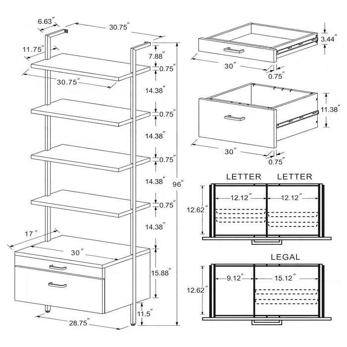 Owens 96-inch 4-shelf Storage Wall Bookshelf Walnut - Visions in Furniture (La Mirada, CA)