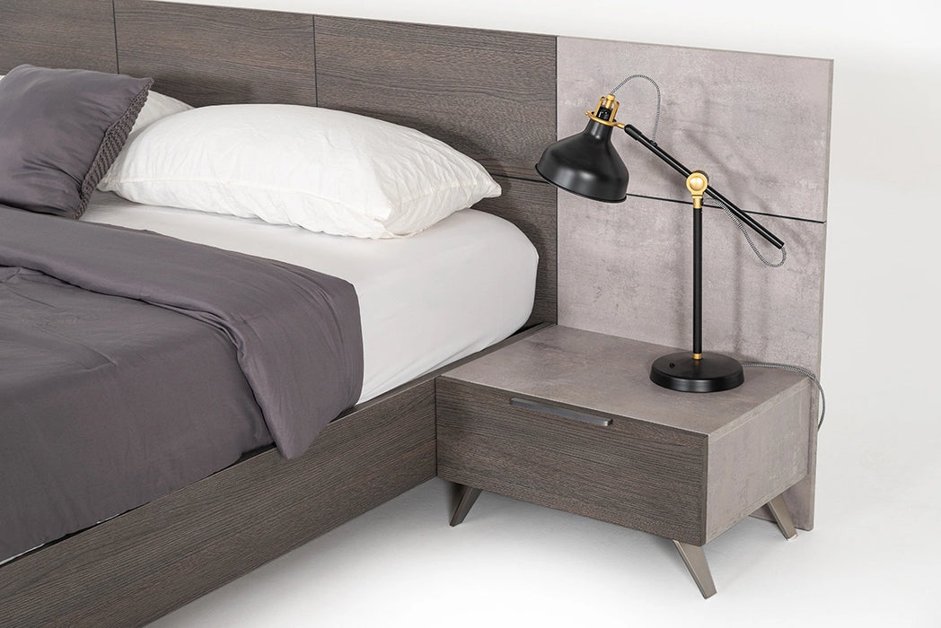 Bronx Italian Modern Faux Concrete & Grey Bed + 2 Nightstands Set