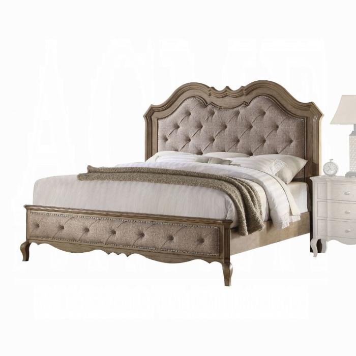 Chelmsford Beige Fabric & Antique Taupe Queen Bed - Visions in Furniture (La Mirada, CA)