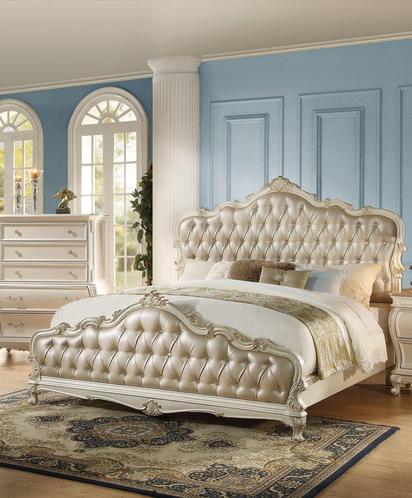 Acme Chantelle King Bed with Button Tufted Panels in Pearl White 23537EK - Visions in Furniture (La Mirada, CA)