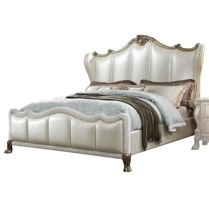Acme Furniture Dresden II King Bed in Pearl White PU & Gold Patina 27817EK - Visions in Furniture (La Mirada, CA)