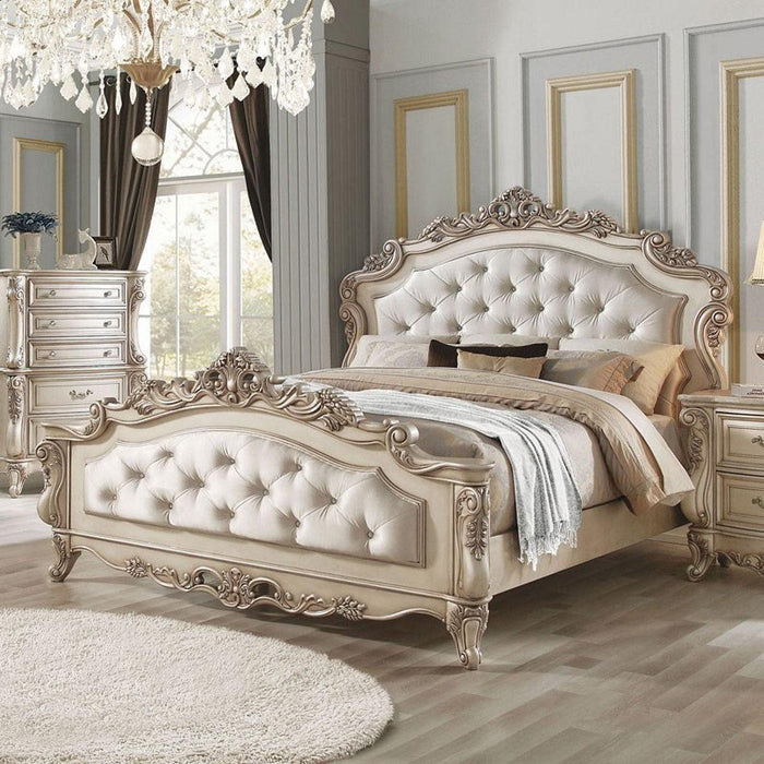 Acme Furniture Gorsedd Queen Panel Bed in Antique White - Visions in Furniture (La Mirada, CA)