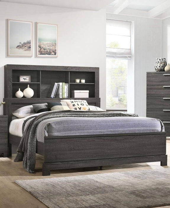 Acme Furniture Lantha Queen Bookcase Panel Bed in Grey Oak 22030Q - Visions in Furniture (La Mirada, CA)