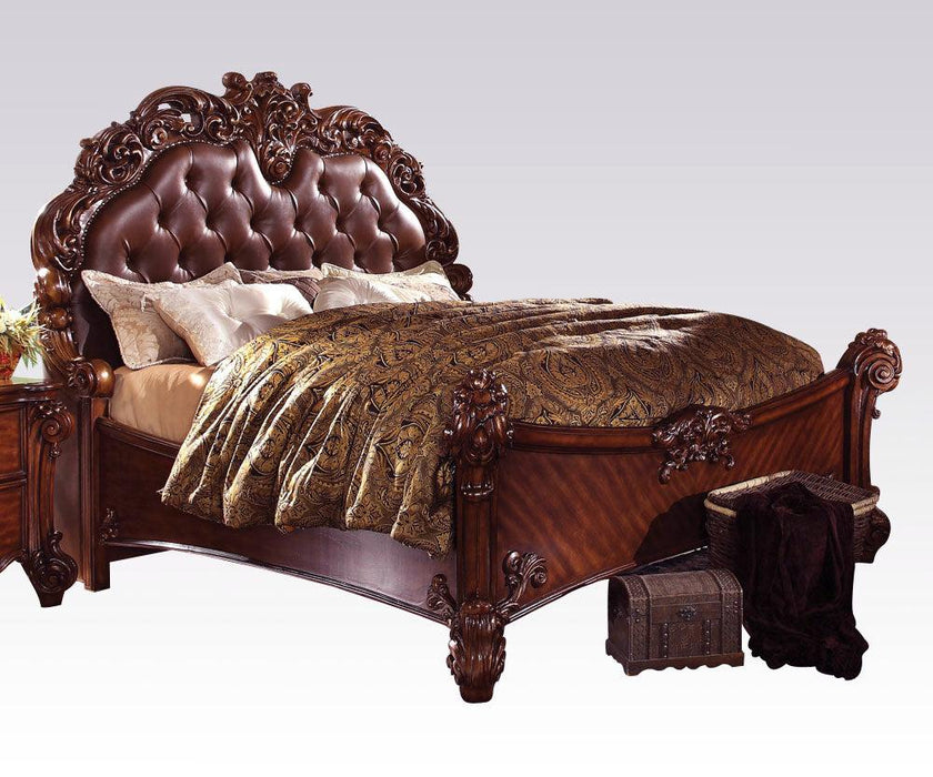 Acme Vendome Queen Panel Bed with Button Tufted Headboard in Cherry 22000Q - Visions in Furniture (La Mirada, CA)
