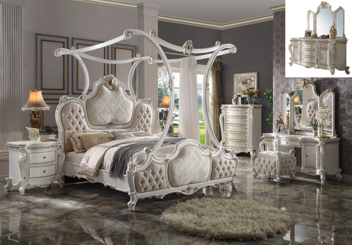 Picardy Fabric & Antique Pearl Eastern King Bed (Canopy) - Visions in Furniture (La Mirada, CA)