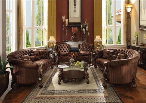 Versailles Brown Velvet & Cherry Oak Sofa w/5 Pillows - Visions in Furniture (La Mirada, CA)