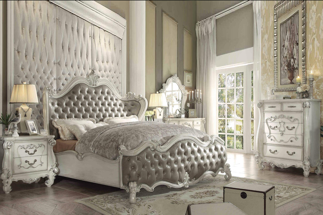Versailles Vintage Gray PU & Bone White Eastern King Bed - Visions in Furniture (La Mirada, CA)