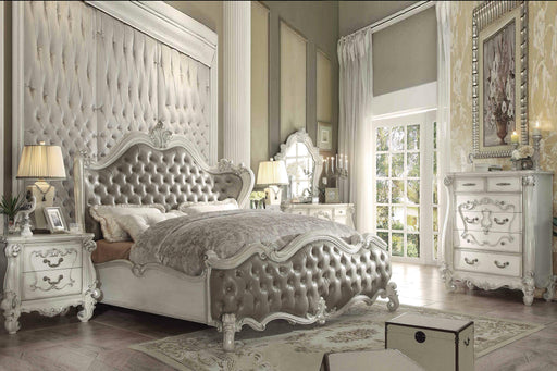 Versailles Vintage Gray PU & Bone White Eastern King Bed - Visions in Furniture (La Mirada, CA)