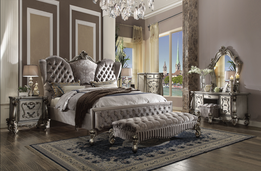 Versailles Velvet & Antique Platinum California King Bed - Visions in Furniture (La Mirada, CA)
