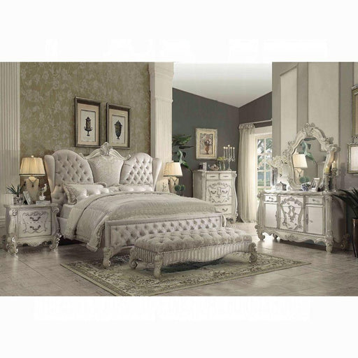 Versailles Ivory Velvet & Bone White Queen Bed - Visions in Furniture (La Mirada, CA)