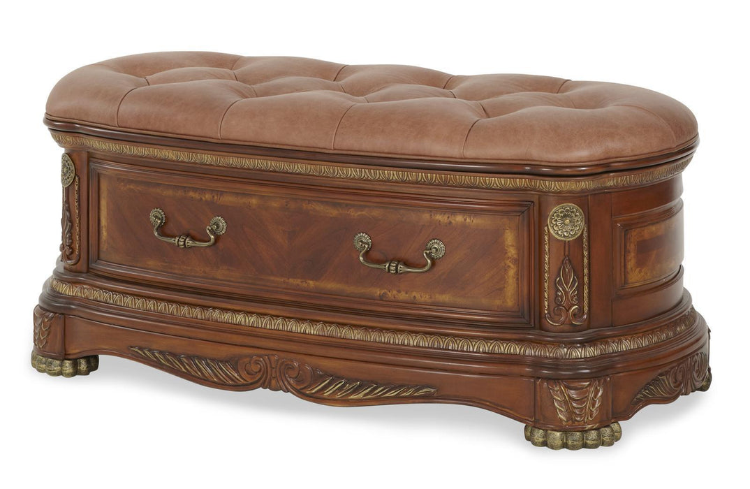Cortina Leather Bedside Bench in Honey Walnut - Visions in Furniture (La Mirada, CA)