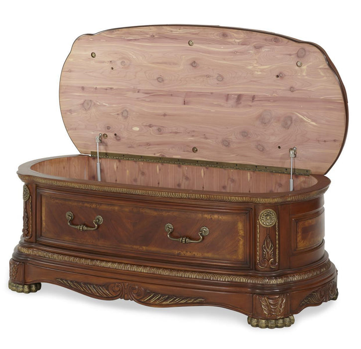 Cortina Leather Bedside Bench in Honey Walnut - Visions in Furniture (La Mirada, CA)