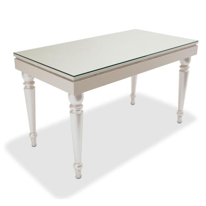 Glimmering Heights 2pc Writing Desk w/Glass Top in Ivory - Visions in Furniture (La Mirada, CA)