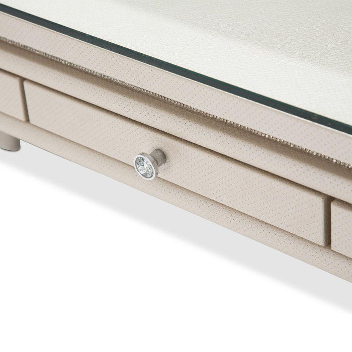 Glimmering Heights 2pc Writing Desk w/Glass Top in Ivory - Visions in Furniture (La Mirada, CA)