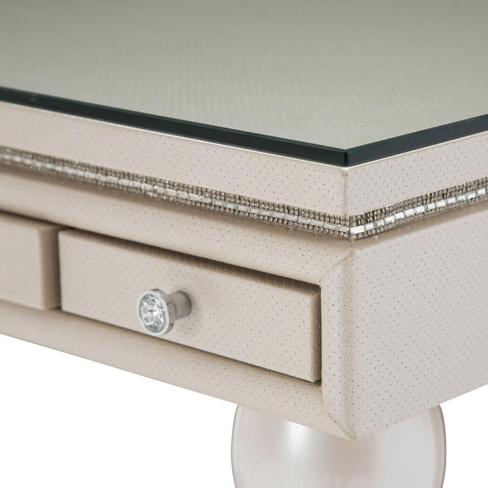 Glimmering Heights 2pc Writing Desk w/Glass Top in Ivory - Visions in Furniture (La Mirada, CA)