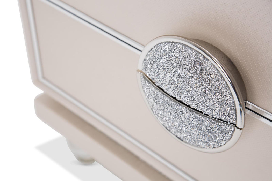 Glimmering Heights Upholstered Nightstand in Ivory - Visions in Furniture (La Mirada, CA)