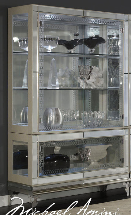 Hollywood Swank Curio w / Glass Base in Pearl Caviar NT03515-11 - Visions in Furniture (La Mirada, CA)