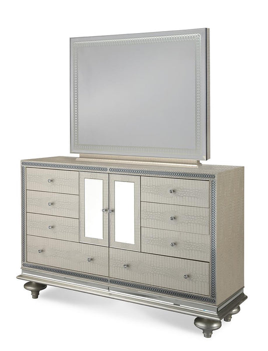 Hollywood Swank Upholstered Dresser in Crystal Croc - Visions in Furniture (La Mirada, CA)