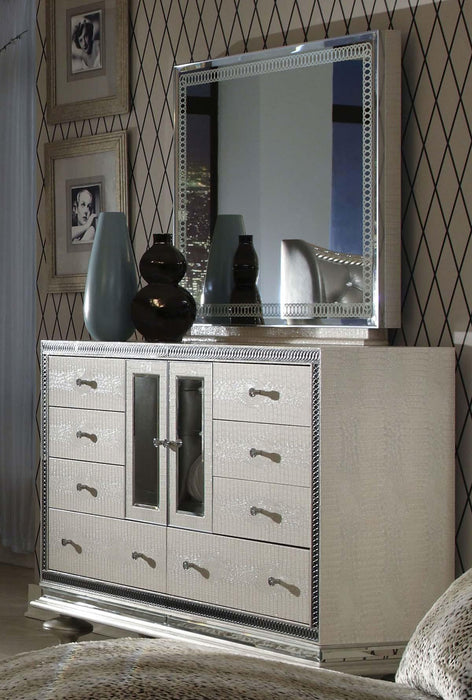 Hollywood Swank Rectangular Dresser Mirror in Crystal Croc - Visions in Furniture (La Mirada, CA)