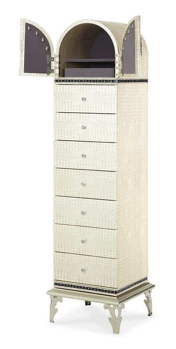Hollywood Swank Upholstered Swivel Lingerie Chest in Crystal Croc - Visions in Furniture (La Mirada, CA)