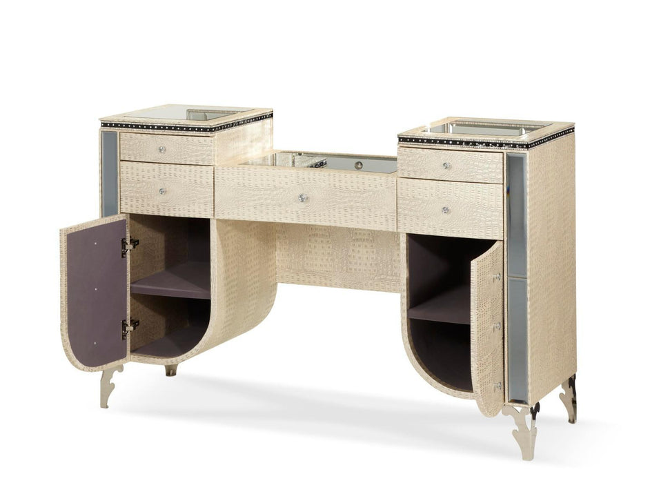 Hollywood Swank Upholstered Vanity in Crystal Croc - Visions in Furniture (La Mirada, CA)