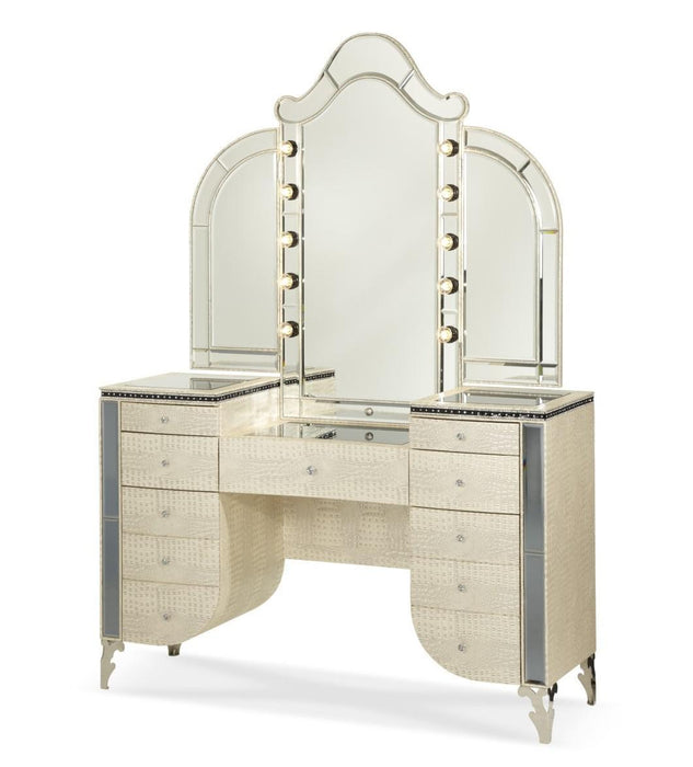Hollywood Swank Upholstered Vanity in Crystal Croc - Visions in Furniture (La Mirada, CA)