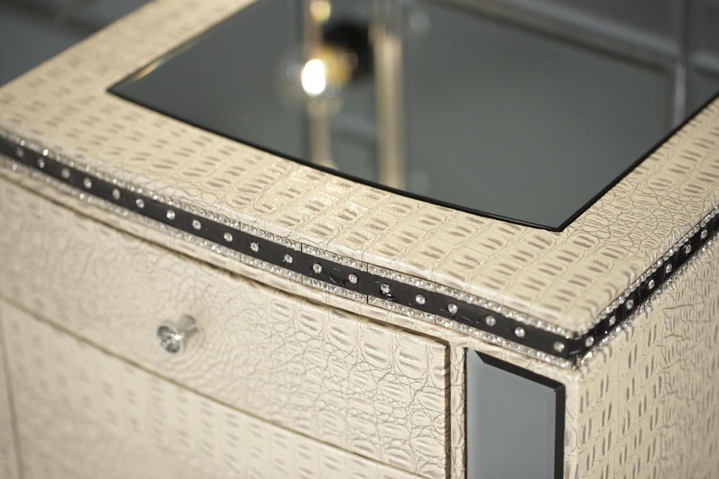 Hollywood Swank Upholstered Vanity in Crystal Croc - Visions in Furniture (La Mirada, CA)