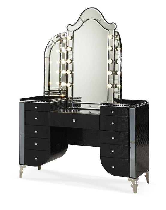 Hollywood Swank Vanity Mirror in Black Iguana - Visions in Furniture (La Mirada, CA)