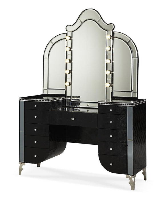 Hollywood Swank Vanity Mirror in Black Iguana - Visions in Furniture (La Mirada, CA)