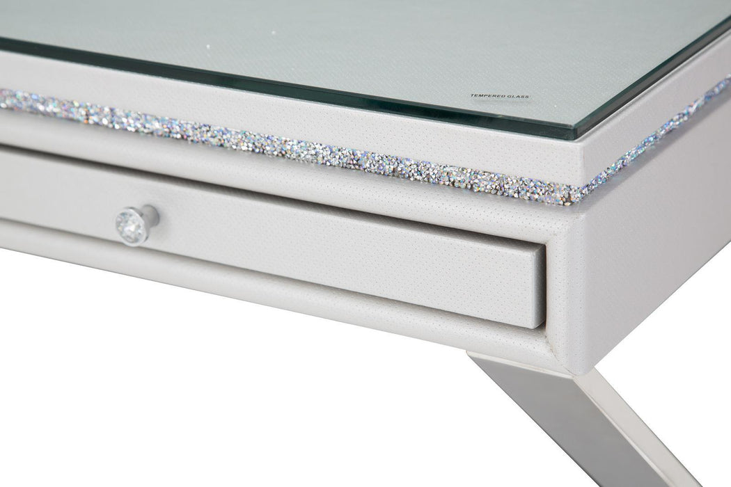 Melrose Plaza Writing Desk with Glass Top in Dove 9019277-217-118 - Visions in Furniture (La Mirada, CA)