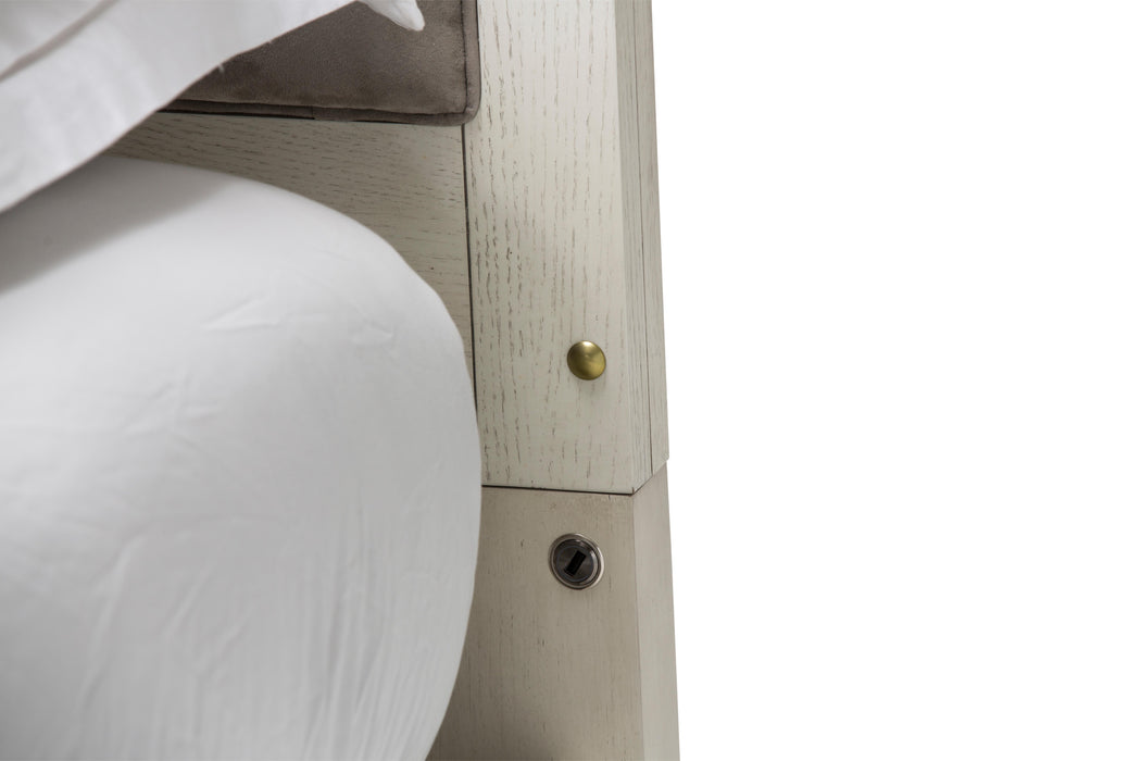 Menlo Station King Panel Bed w/ Fabric Insert in Eucalyptus - Visions in Furniture (La Mirada, CA)