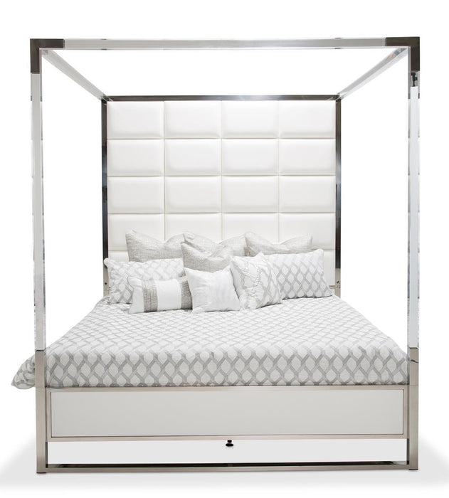 State St California King Metal Canopy Bed in Glossy White - Visions in Furniture (La Mirada, CA)