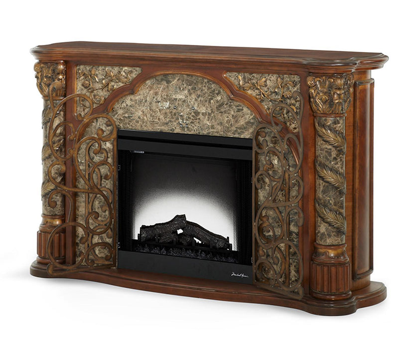 Villa Valencia 2pc Fireplace w/Insert w/Heater and LED Lights in Classic Chestnut - Visions in Furniture (La Mirada, CA)