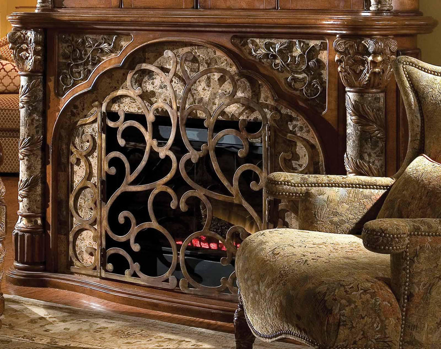 Villa Valencia 2pc Fireplace w/Insert w/Heater and LED Lights in Classic Chestnut - Visions in Furniture (La Mirada, CA)