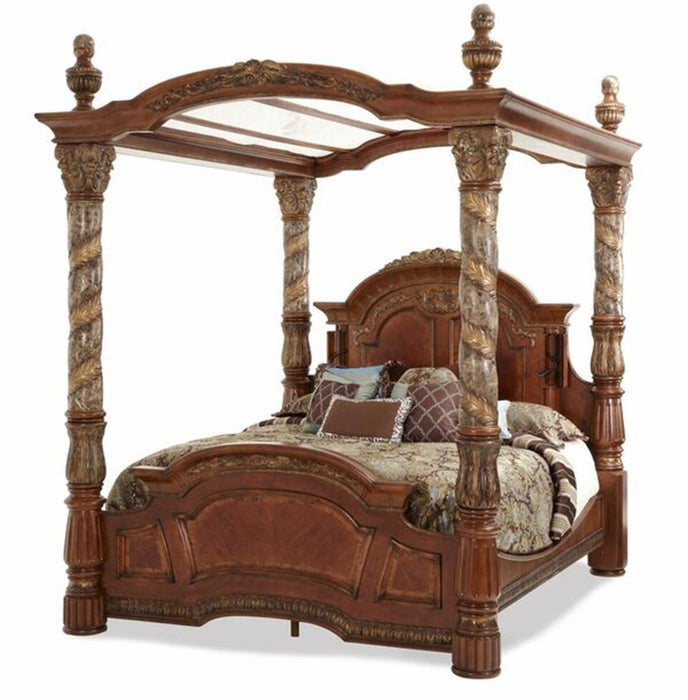 Villa Valencia King Poster Bed with Canopy in Chestnut - Visions in Furniture (La Mirada, CA)
