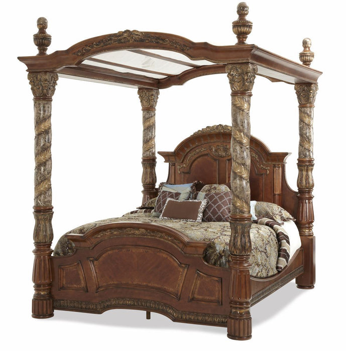 Villa Valencia King Poster Bed with Canopy in Chestnut - Visions in Furniture (La Mirada, CA)