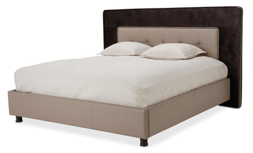 21 Cosmopolitan Queen Upholstered Tufted Bed in Taupe/Umber - Visions in Furniture (La Mirada, CA)