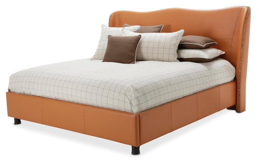 21 Cosmopolitan Queen Upholstered Wing Bed in Orange - Visions in Furniture (La Mirada, CA)