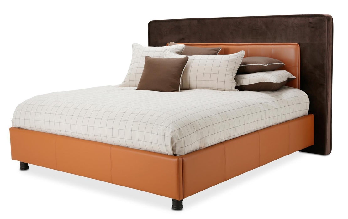 21 Cosmopolitan Eastern King Upholstered Tufted Bed in Orange/Umber - Visions in Furniture (La Mirada, CA)